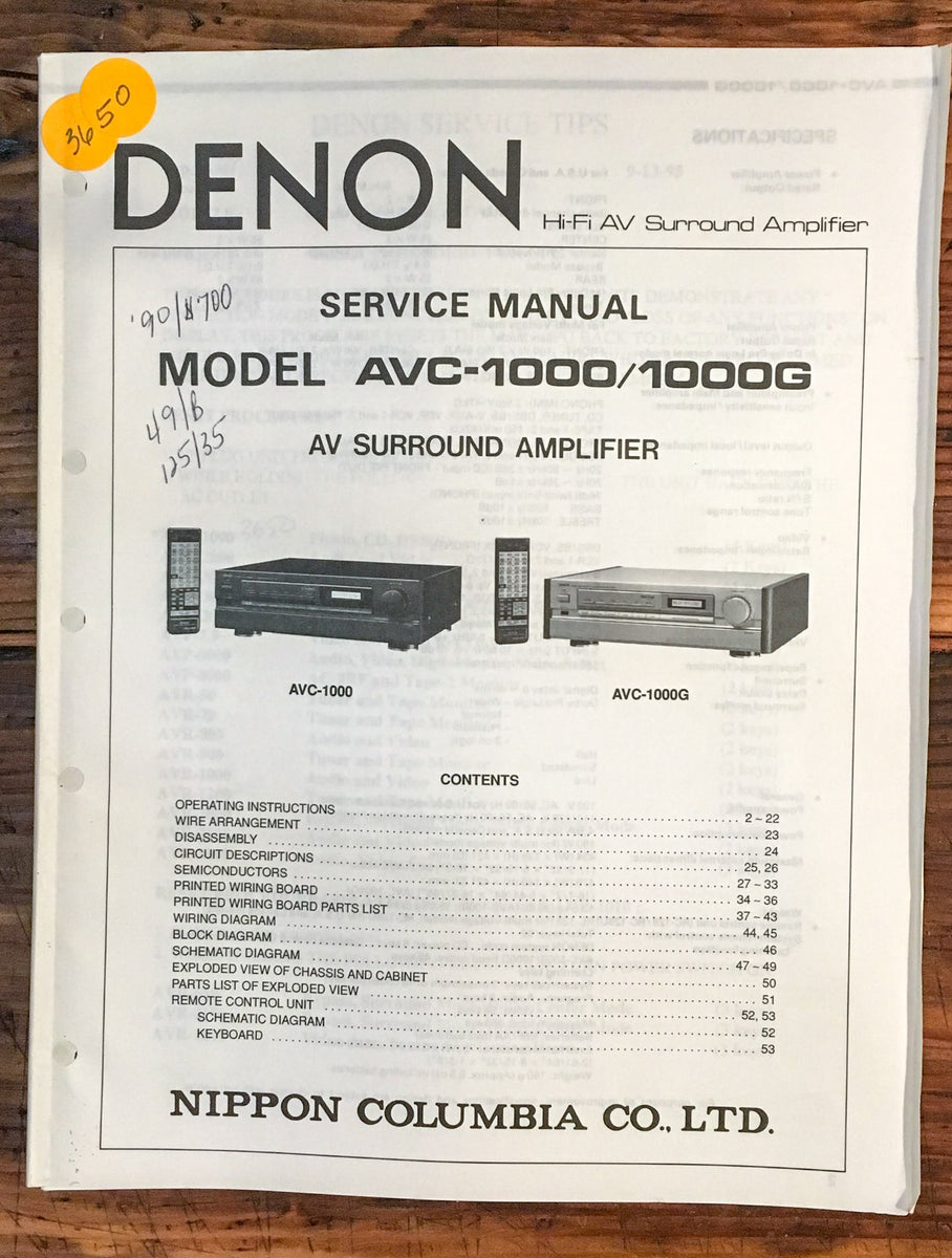 Denon AVC-1000 AVC-1000G AV Amplifier Service Manual *Original ...