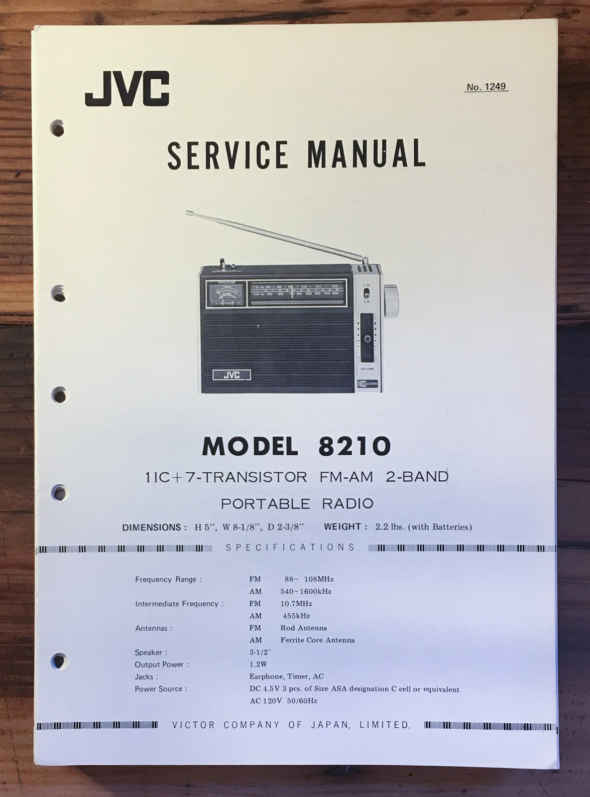 JVC Model 8210 Radio Service Manual *Original*