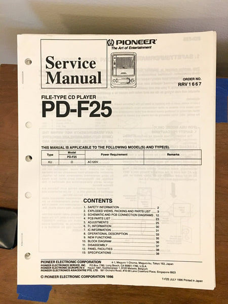 Pioneer PD-F25 CD Player Service Manual *Original*