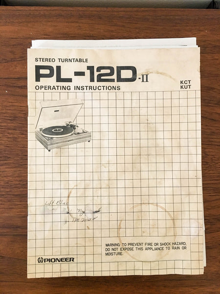 Pioneer PL-12D II Record Player / Turntable Owners Manual *FAIR CONDITION *Orig*