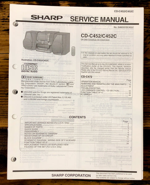 Sharp CD-C452 -C452C Stereo Service Manual *Original*