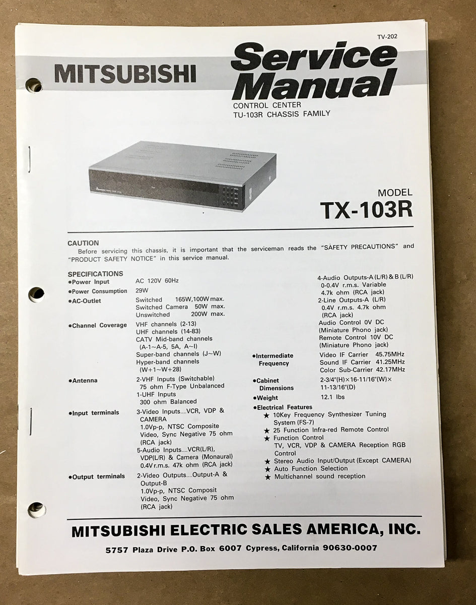 Mitsubishi TX-103R Tuner Service Manual *Original* #2