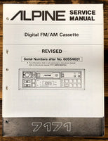 Alpine Model 7171 Car Radio Cassette Revised Service Manual *Original*