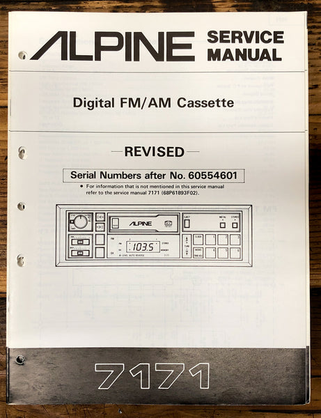 Alpine Model 7171 Car Radio Cassette Revised Service Manual *Original*