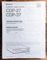 Sony CDP-27 CDP-37 CD Player  Owners Instruction Manual *Original*