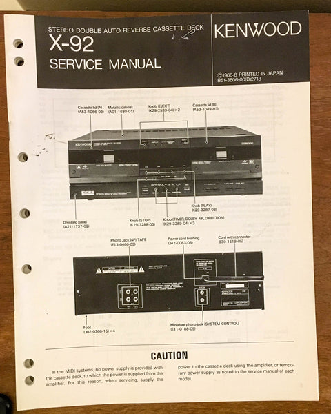 Kenwood X-92 CASSETTE DECK  Service Manual *Original*