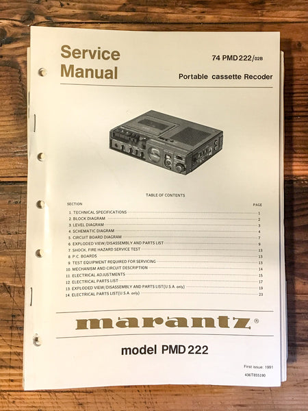 Marantz PMD-222 PMD222 Cassette Service Manual *Original*