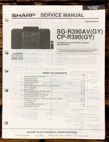 Sharp SG-R390AV CP-R390 Stereo Service Manual *Original*