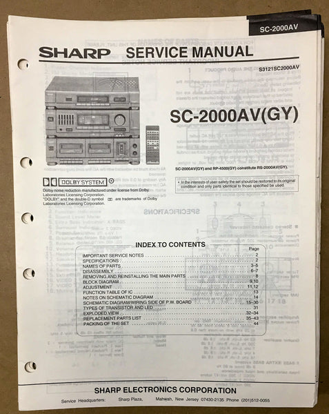 Sharp SC-2000 AV SC-2000AV Radio / Stereo Service Manual *Original ...