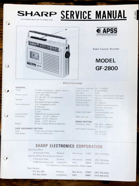 Sharp GF-2800 Radio / Boombox  Service Manual *Original*