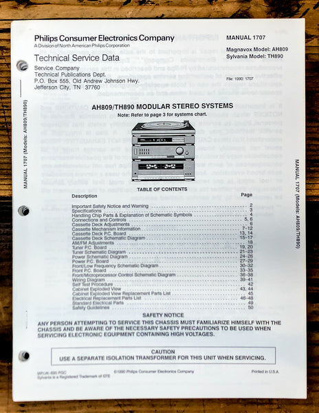 Magnavox Sylvania AH809 TH890 Stereo Service Manual *Original*