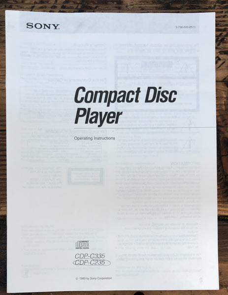 Sony CDP-C335 CDP-C235 CD Player  Owner / User Manual *Original*