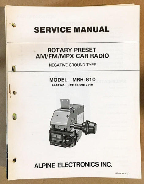 Alpine MRH-810 Radio Cassette Service Manual *Original*