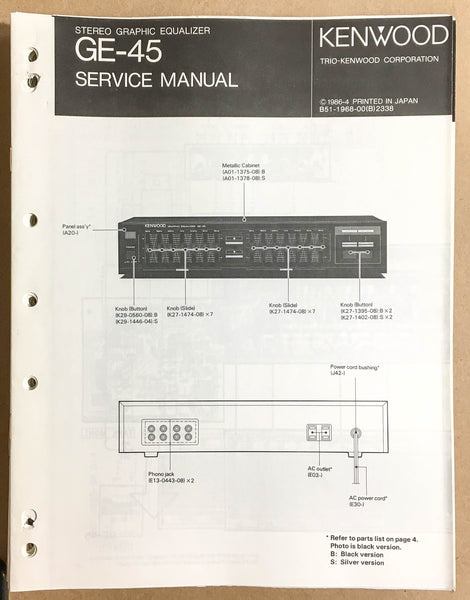 Kenwood GE-45 Equalizer  Service Manual *Original*