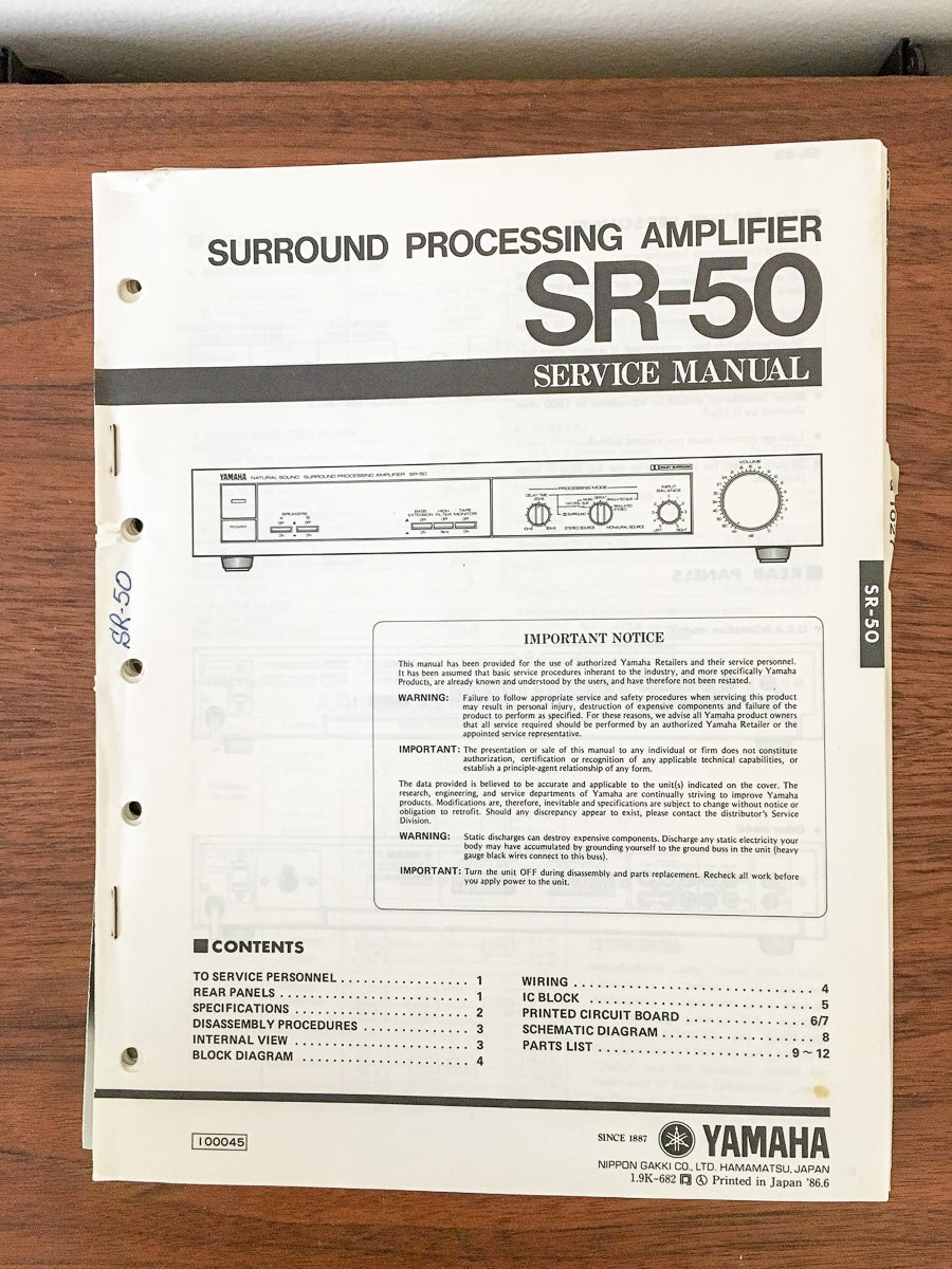 Yamaha SR-50 Amplifier Service Manual *Original*