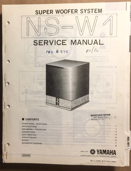 Yamaha NS-W1 Super Woofer  Service Manual *Original*