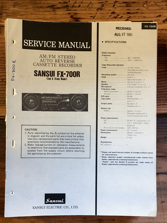 Sansui FX-700R Stereo Service Manual *Original*