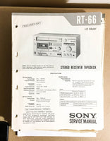 Sony RT-66 Receiver Tape Deck  Preliminary Service Manual *Original*