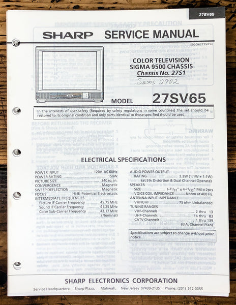 Sharp 27SV65 TV / Television Service Manual *Original*