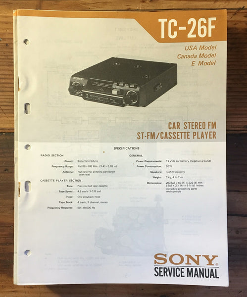 Sony TC-26F Tape Player Service Manual *Original*