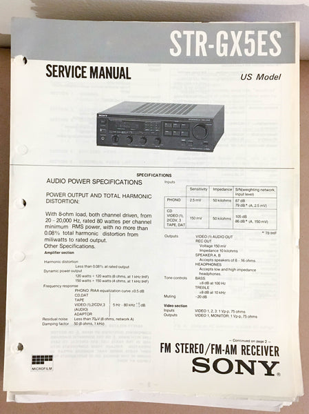 Sony STR-GX5ES Receiver  Service Manual *Original*