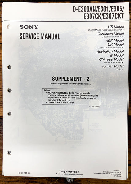Sony D-E300AN -E301 -E305 -307 CD Player Supp. 2 Service Manual *Original*