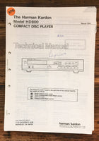 Harman Kardon 800 HD-800 CD Player  Service Manual *Original*