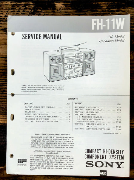 Sony FH-11W Stereo  Service Manual *Original*