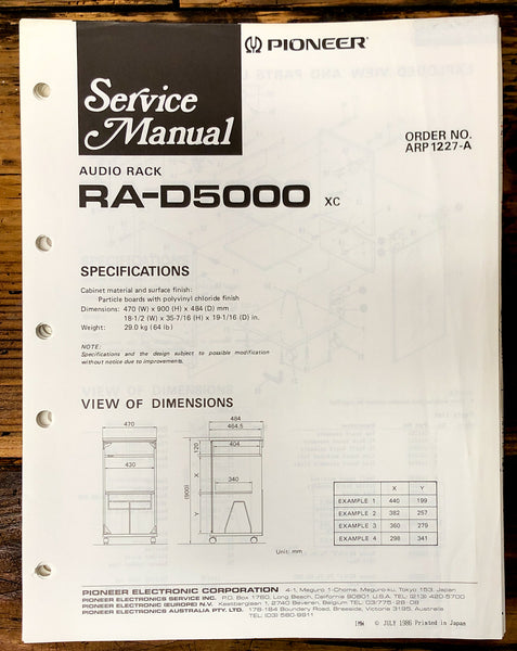 Pioneer RA-D5000 Audio Rack Service Manual *Original*