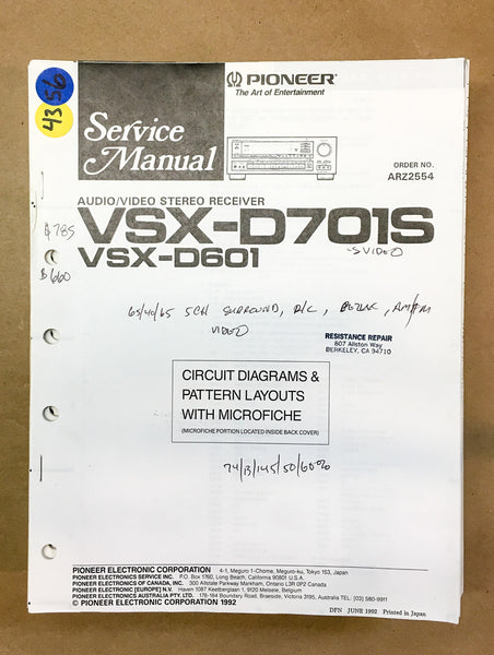 Pioneer VSX-D710S VSX-D601 Receiver  Service Manual *Original*