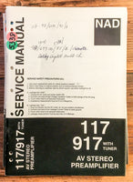 NAD Model 117 917 Tuner Preamplifier / Preamp  Service Manual *Original*