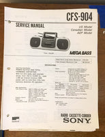 Sony CFS-904 Radio Cassette Recorder / Boombox Service Manual *Original*