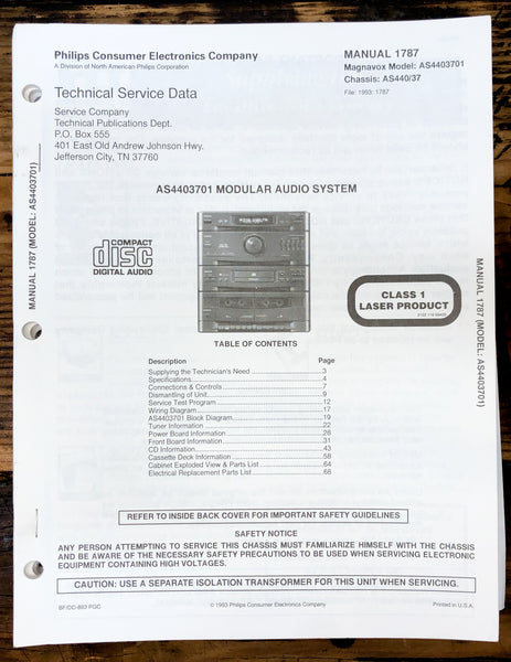 Magnavox AS440 M3701 AS4403701 Stereo  Service Manual *Original*