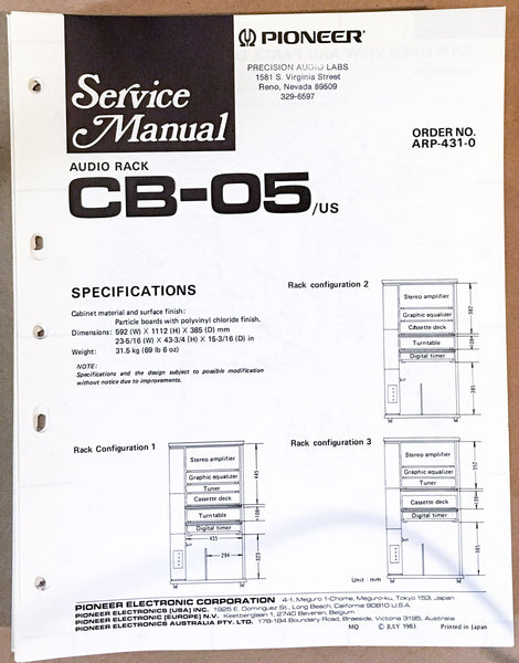 Pioneer CB-5 Audio Rack Service Manual *Original*