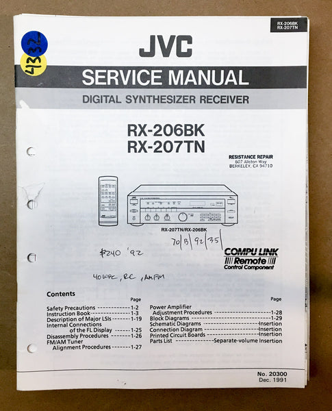 JVC RX-206 BK RX-207 TN Receiver  Service Manual *Original*