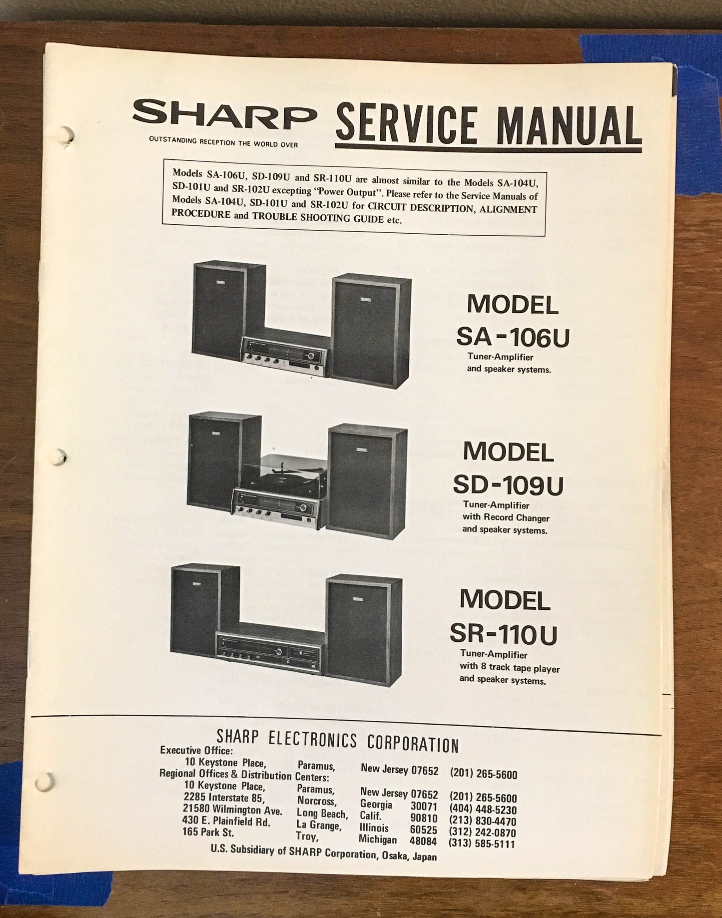 Sharp SA-106U -109U -110U Stereo System Service Manual *Original*