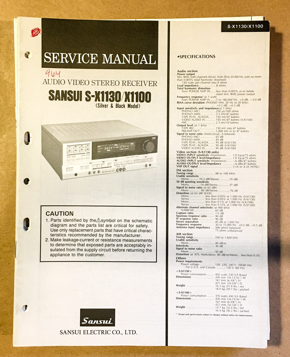 Sansui S-X1130 S-X1100 Receiver  Service Manual *Original*