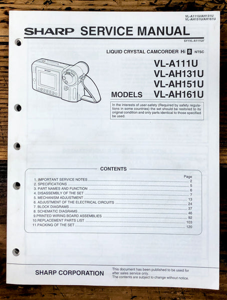 Sharp VL-A111U AH131U AH151U AH161U Camcorder Service Manual *Original*