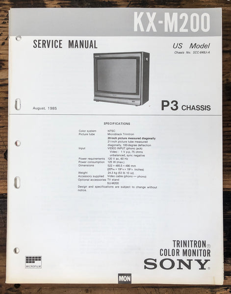 Sony KX-M200 TV / Television  Service Manual *Original*