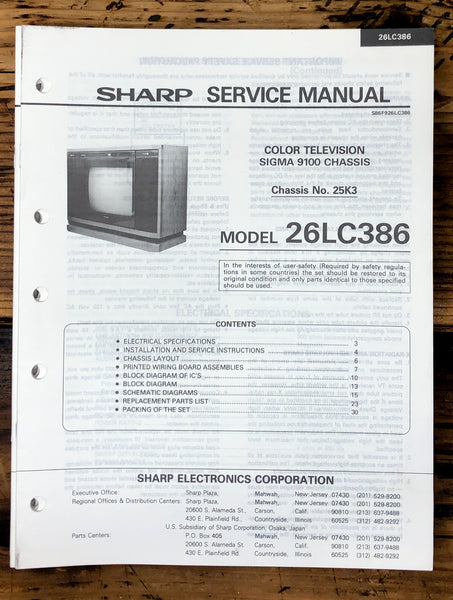 Sharp 26LC386 TV / Television Service Manual *Original*