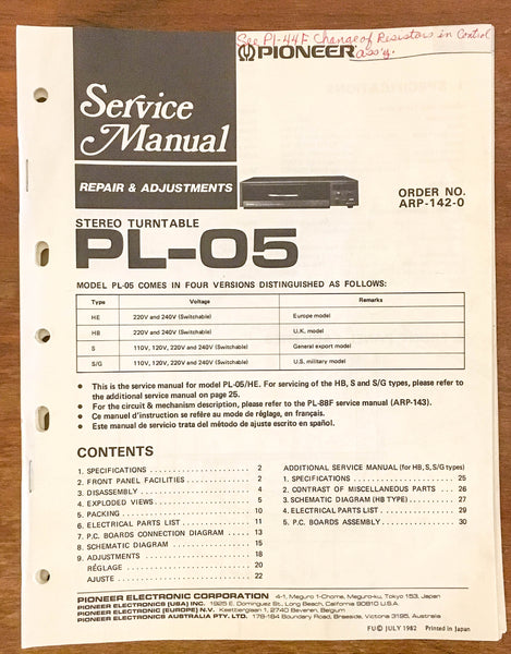 Pioneer PL-05 Turntable / Record Player  Service Manual *Original* #2