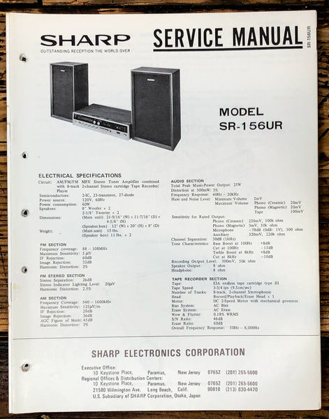 Sharp 156UR Stereo Service Manual *Original*