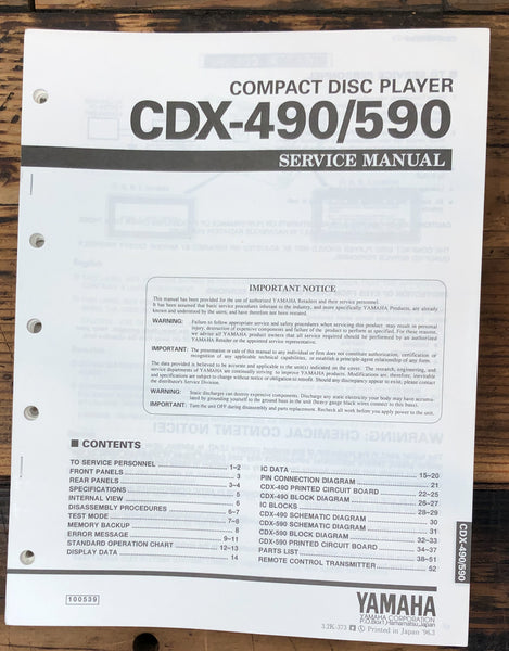 Yamaha CDX-490 CDX-590 CD Player Service Manual *Original*