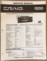 Craig Model R200 Car Radio Service Manual *Original*