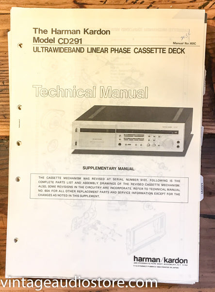 Harman Kardon CD291 CD291 Cassette  Service Manual Supplement *Original*