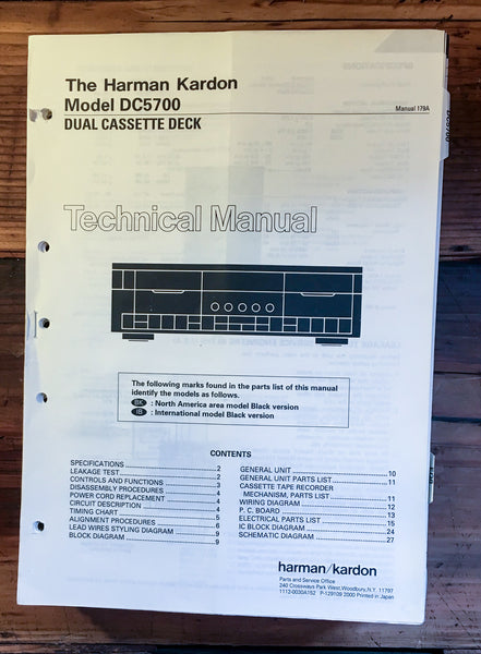 HK Harman Kardon DC5700 DC 5700 Cassette Service Manual *Original*