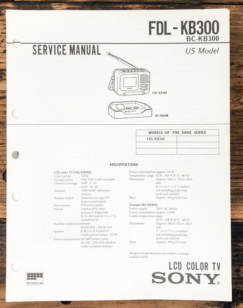 Sony FDL-KB300 BC-KB300 Watchman / TV  Service Manual *Original*