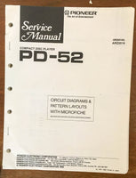 Pioneer PD-52 CD Player Service Manual Notice *Original*