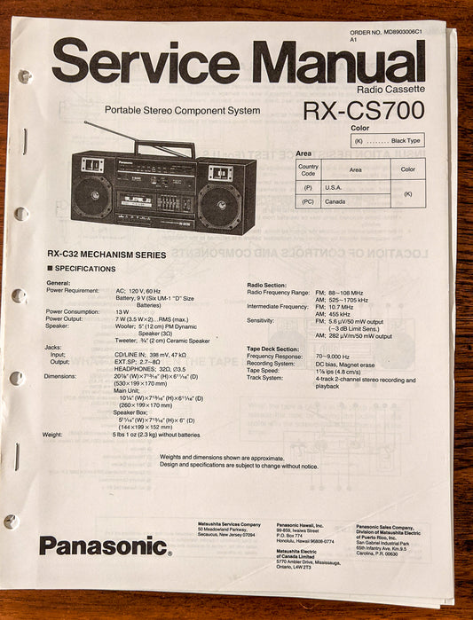 Panasonic RX-CS700 Radio Cassette Service Manual *Original*