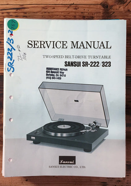 Sansui SR-222 SR-323 Record Player / Turntable Service Manual *Original*